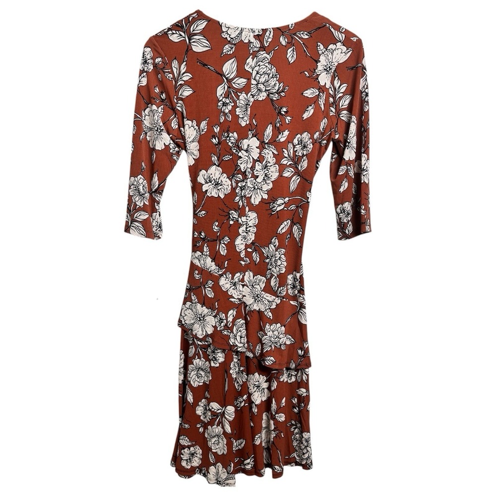 SIGNATURE By ROBBIE‎ BEE Rust White Floral Aline Dress Petite Medium NWT - Picture 3 of 7